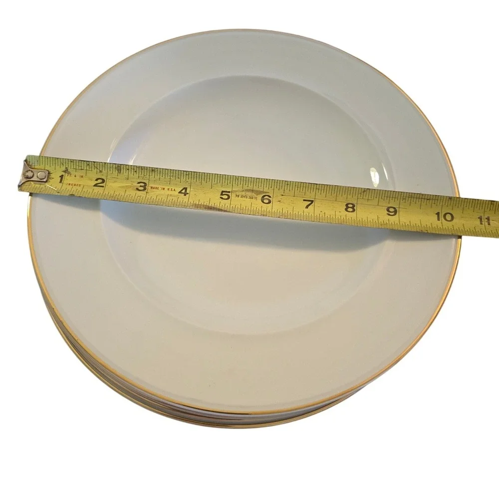 Pottery Barn Japan White‎ Gold Rim Porcelain Dinner Salad Plate Set 8 Piece